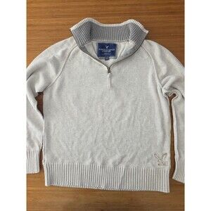 VTG American Eagle Sweater Gray Cotton 1/4 Zip Pull Over Ribbed Mock Neck  XL